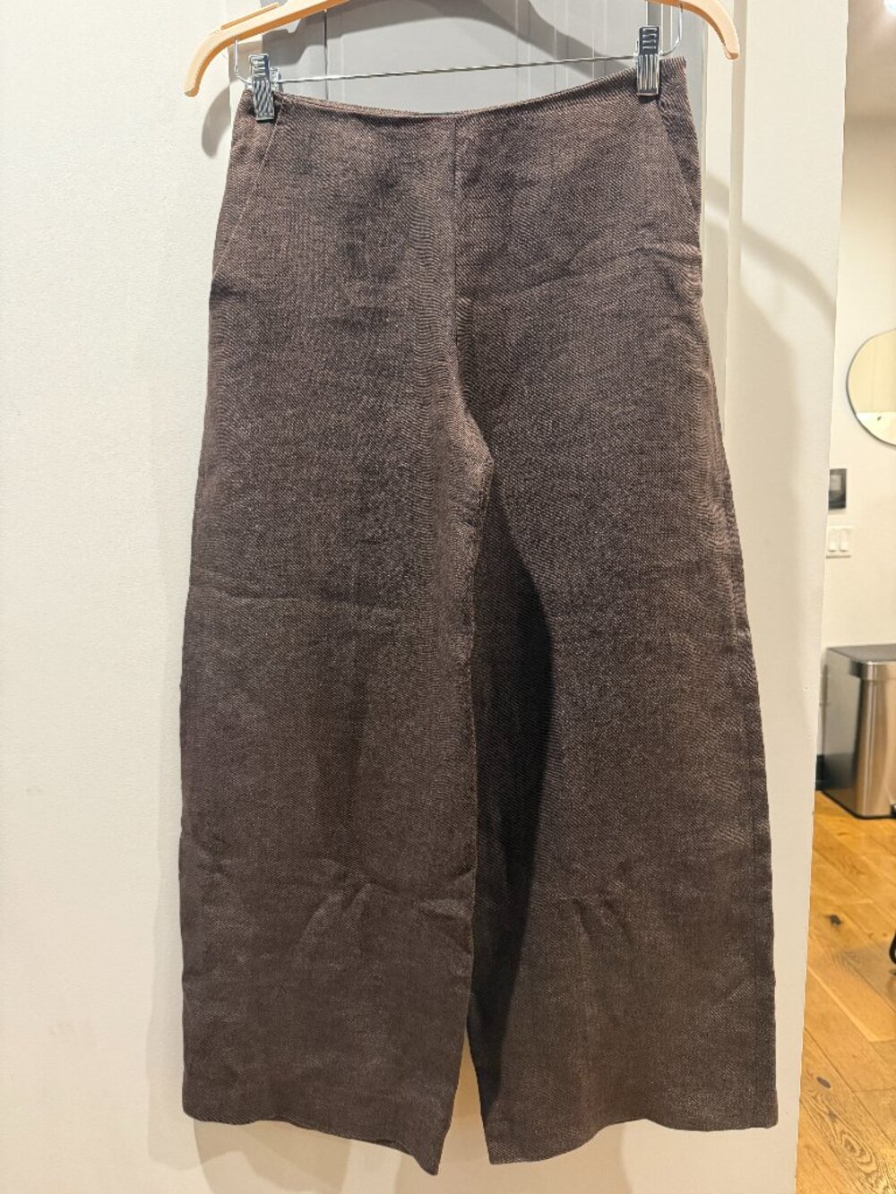 Massimo Dutti Brown Linen Wide Leg Cropped Pants High Rise Size 36 / US 4